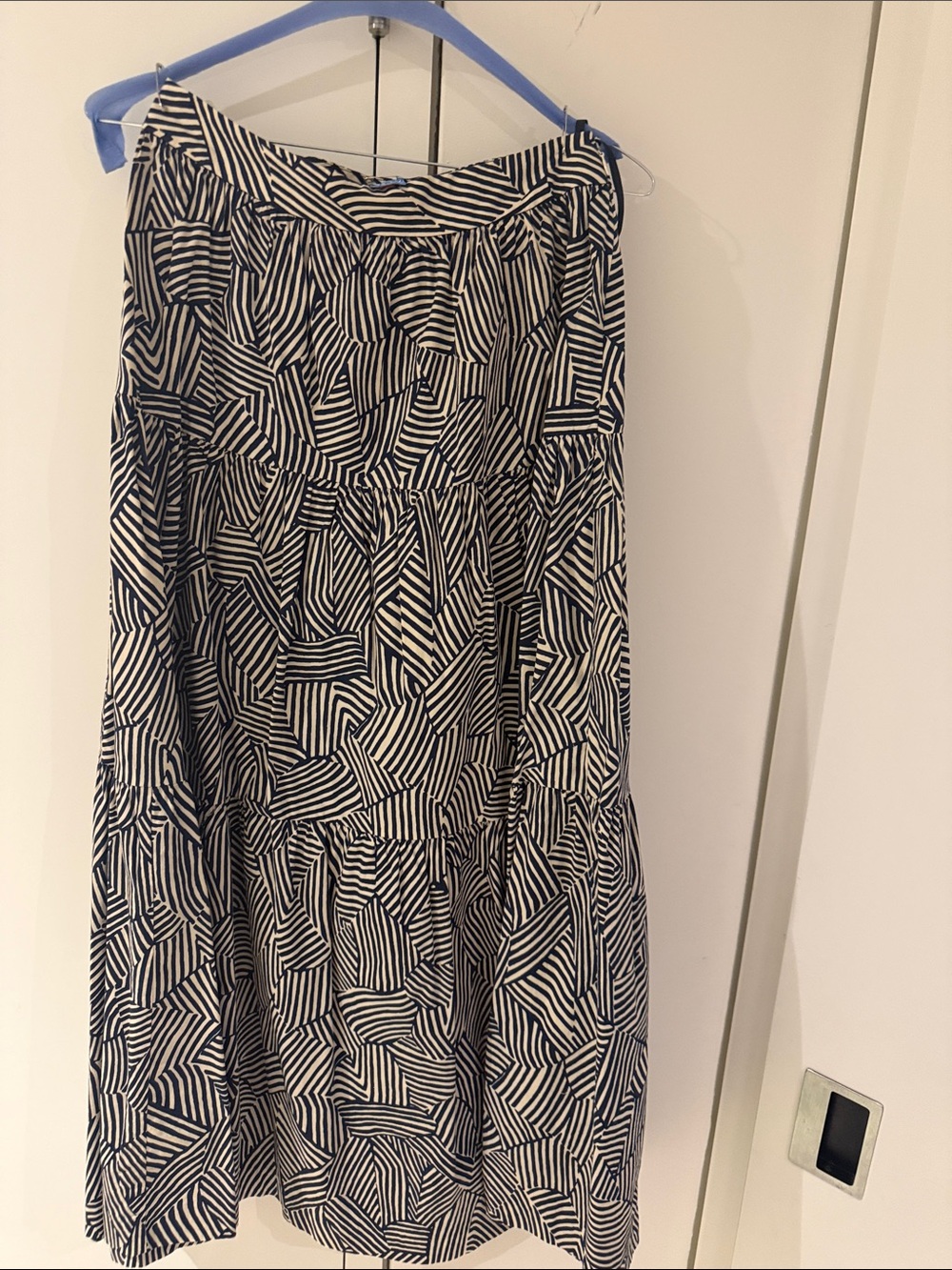STAUD Black and White Geometric Tiered Maxi Skirt
